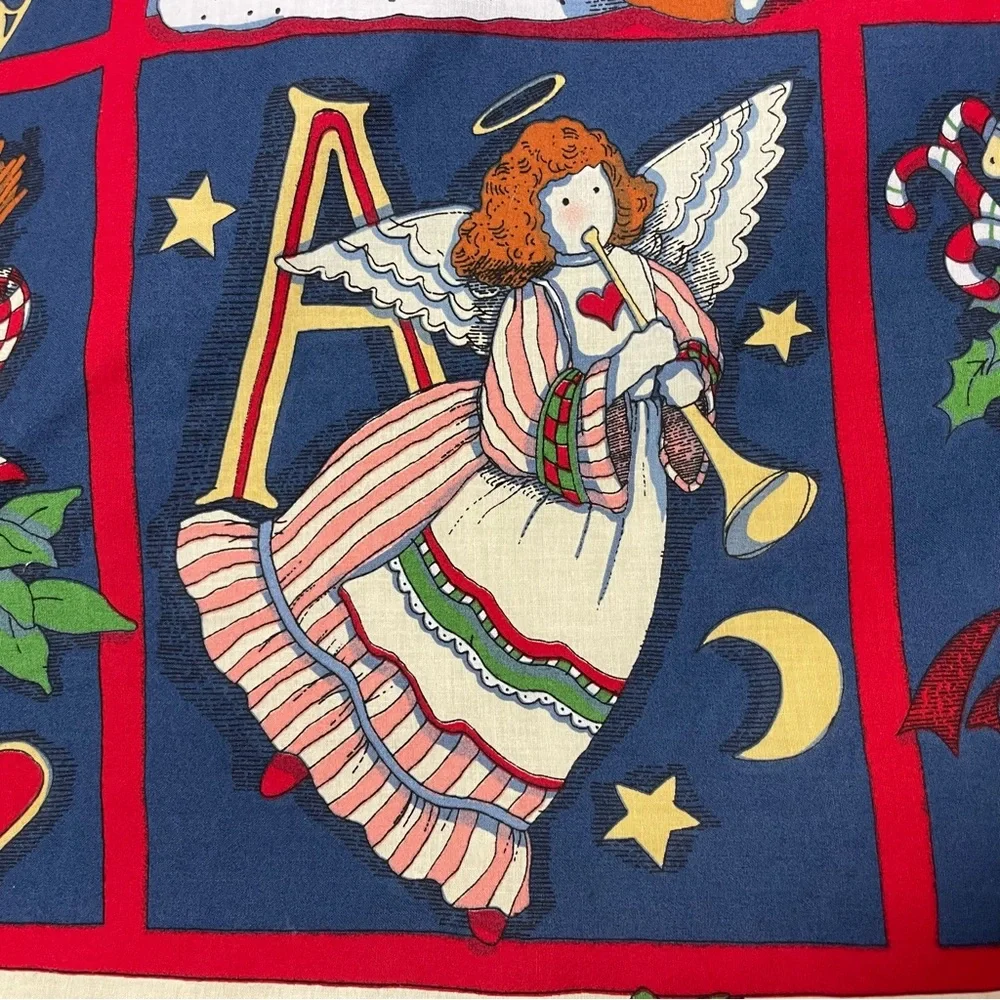 Vintage 90s Christmas Quilt Panel Set of 2 Angel Cut and Sew Santa Reindeer #K33
